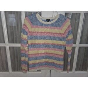 Talbots Women’s Small Petite Pastel Striped Cotton Blend Sweater